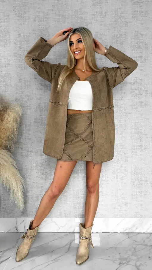 Premium zamszowa marynarka ONE SIZE beżowa - R528