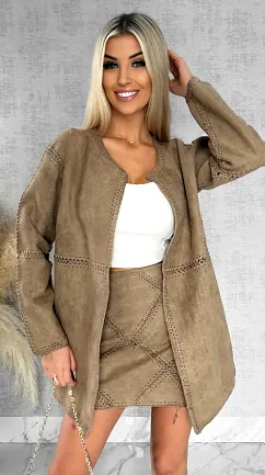 Premium zamszowa marynarka ONE SIZE beżowa - R528