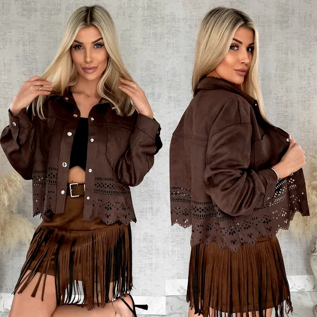 Oryginalna zamszowa katana boho zapinana na butony ONE SIZE - R824
