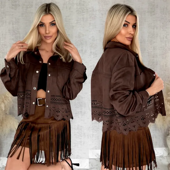 Oryginalna zamszowa katana boho zapinana na butony ONE SIZE - R824