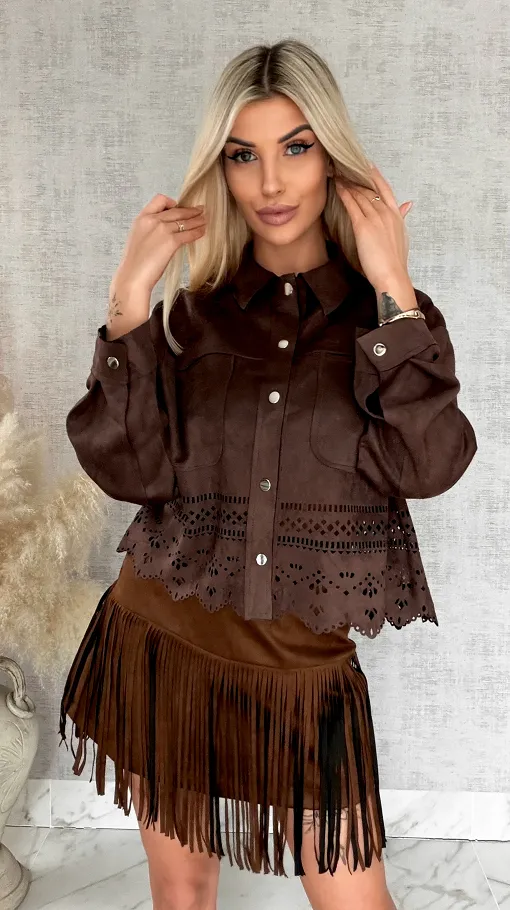 Oryginalna zamszowa katana boho zapinana na butony ONE SIZE - R824