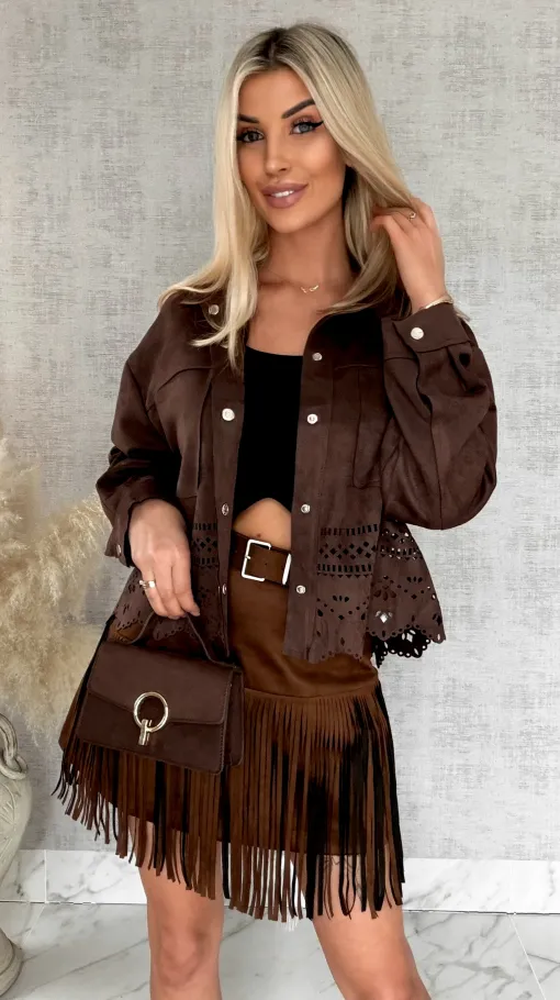 Oryginalna zamszowa katana boho zapinana na butony ONE SIZE - R824