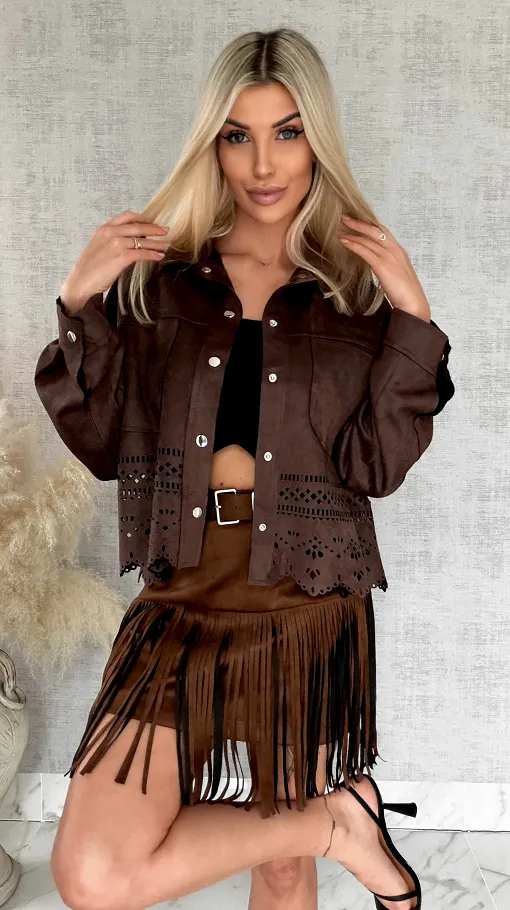 Oryginalna zamszowa katana boho zapinana na butony ONE SIZE - R824