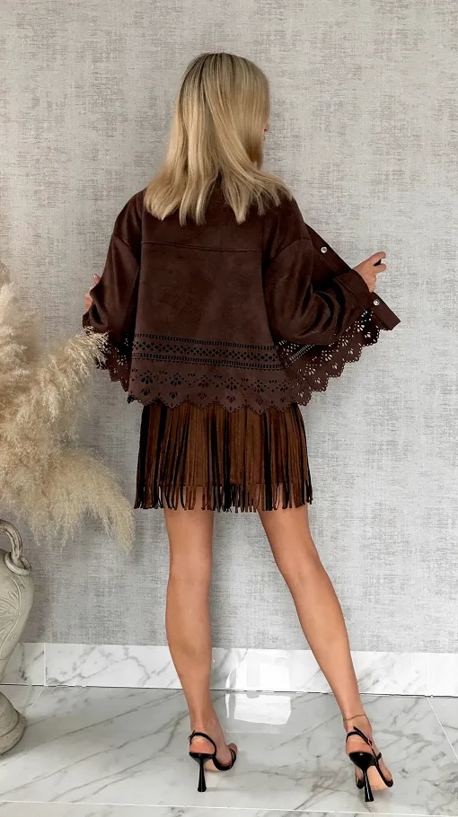 Oryginalna zamszowa katana boho zapinana na butony ONE SIZE - R824