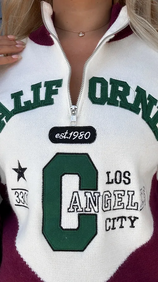 Modny sweter CALIFORNIA z bordową wstawką ONE SIZE - P969