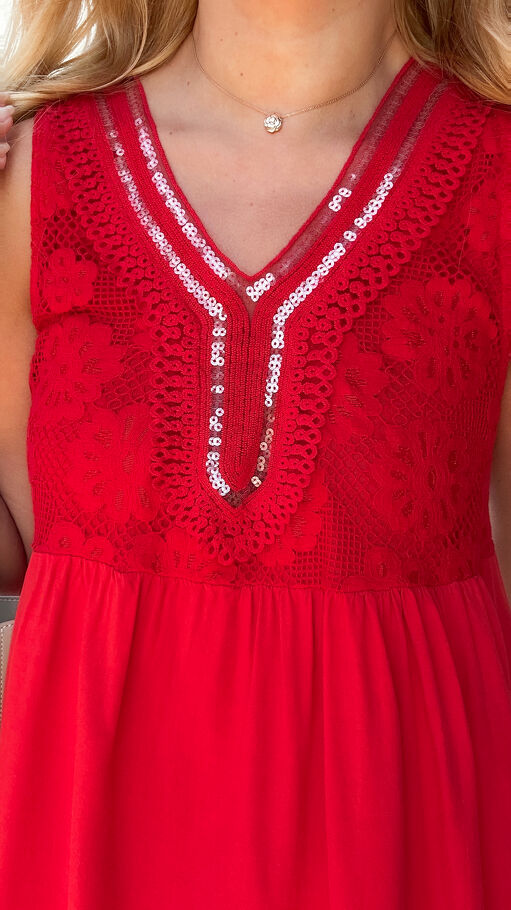 Czerwona bluzka BOHO na ramiączkach z wiskozy ONE SIZE - P908