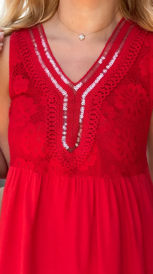 Czerwona bluzka BOHO na ramiączkach z wiskozy ONE SIZE - P908