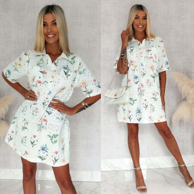 Oryginalna ażurowa sukienka jeansowa w kolorowe kwiaty ONE SIZE - S175A
