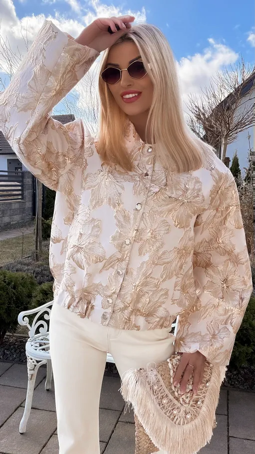 Lekka kurtka przejściowa BOMBERKA w złote kwiaty ONE SIZE - R827