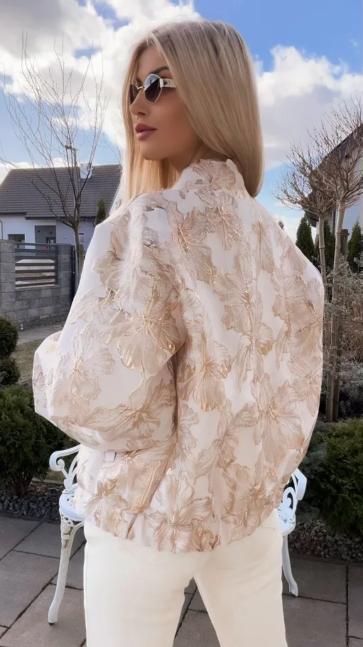 Lekka kurtka przejściowa BOMBERKA w złote kwiaty ONE SIZE - R827