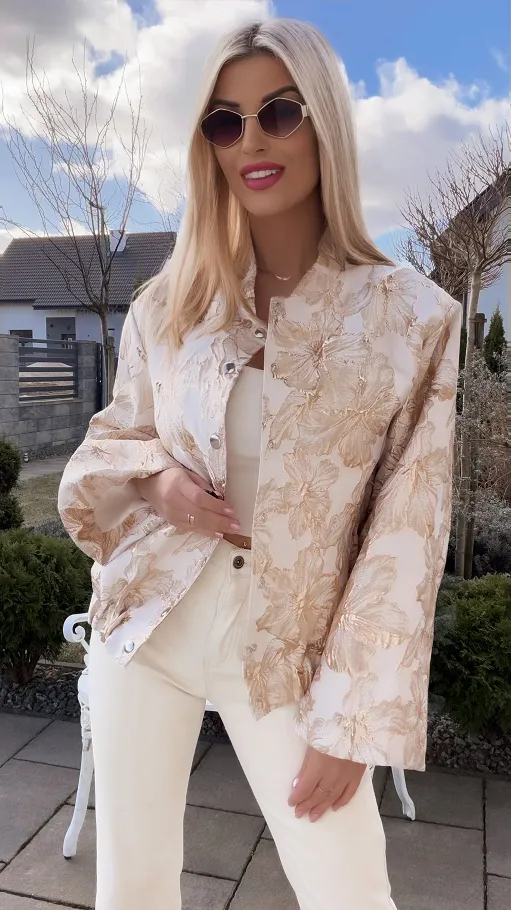 Lekka kurtka przejściowa BOMBERKA w złote kwiaty ONE SIZE - R827