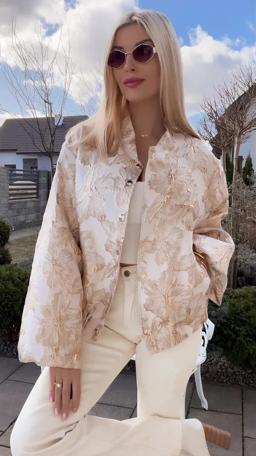 Lekka kurtka przejściowa BOMBERKA w złote kwiaty ONE SIZE - R827