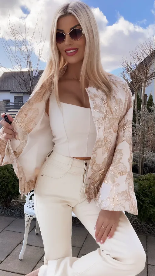 Lekka kurtka przejściowa BOMBERKA w złote kwiaty ONE SIZE - R827