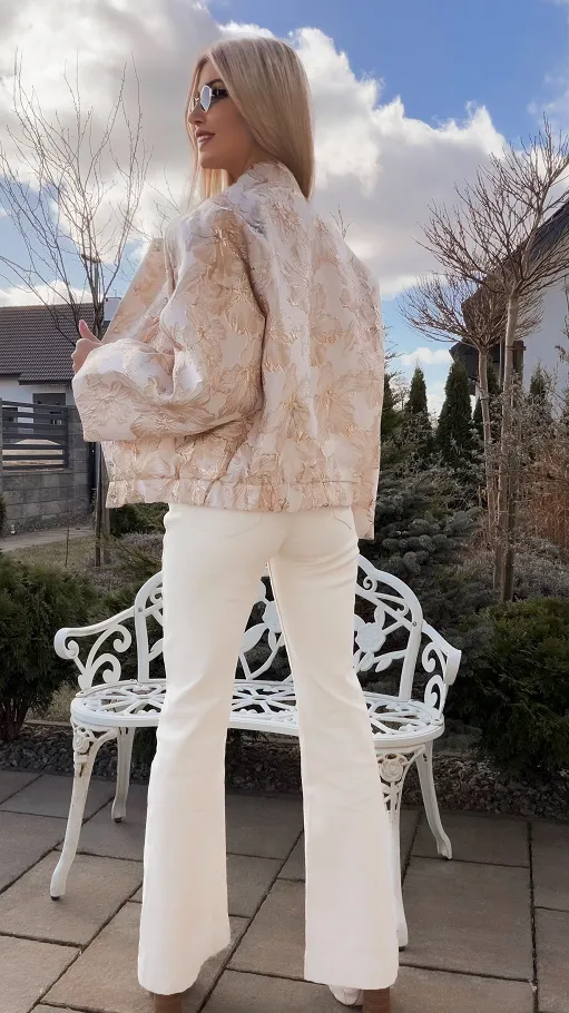 Lekka kurtka przejściowa BOMBERKA w złote kwiaty ONE SIZE - R827