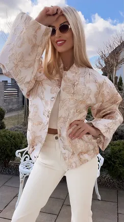 Lekka kurtka przejściowa BOMBERKA w złote kwiaty ONE SIZE - R827