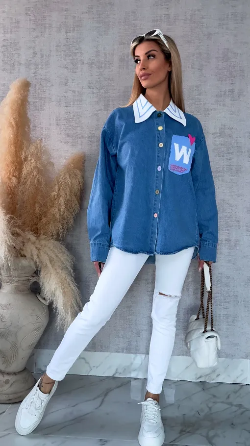 BLUE JEANS katana jeansowa z ozdobną kieszenią ONE SIZE - R631