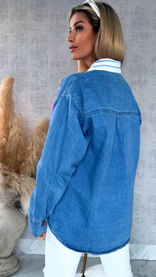 BLUE JEANS katana jeansowa z ozdobną kieszenią ONE SIZE - R631