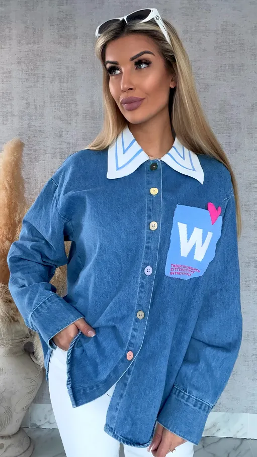 BLUE JEANS katana jeansowa z ozdobną kieszenią ONE SIZE - R631