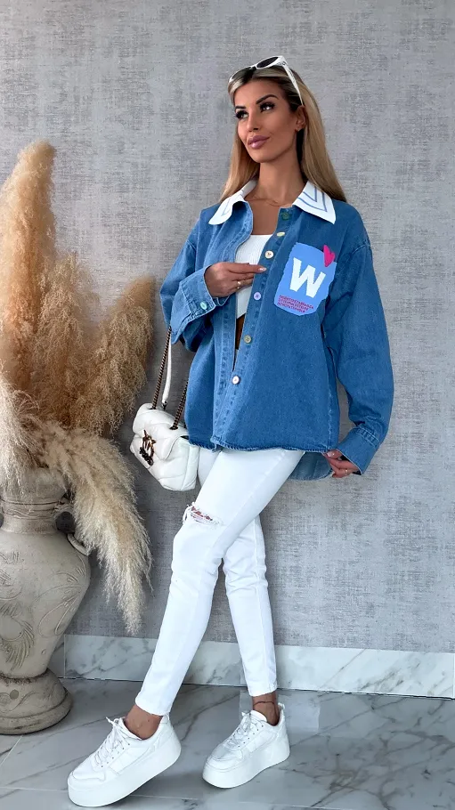 BLUE JEANS katana jeansowa z ozdobną kieszenią ONE SIZE - R631