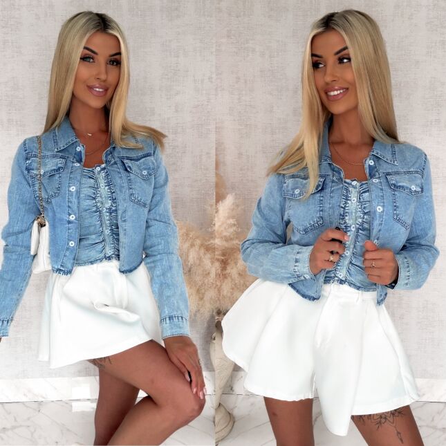 Mięciutki jeansowy komplet na lato TOP + bluzka BLUE JEANS - S019
