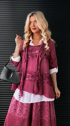 Komplet 3w1 lekki sweter + koszula + szalik ONE SIZE bordo - N877