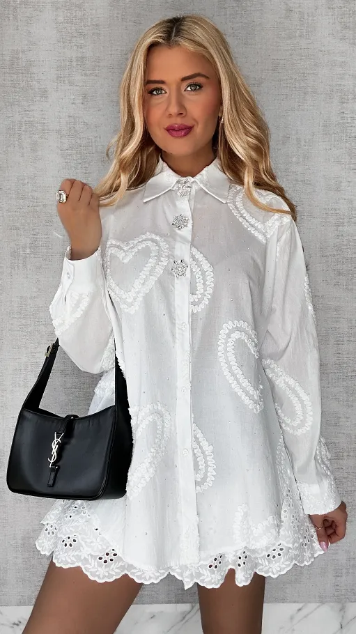 Ekskluzywna biała koszula z ozdobnymi guzikami ONE SIZE - P523