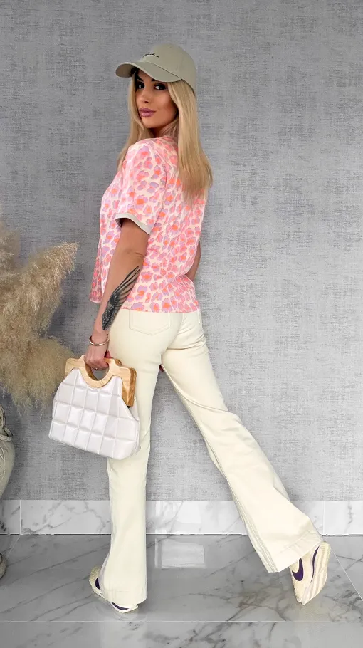 Bawełniana bluzka T-SHIRT w neonową panterę ONE SIZE fiolet - R949A