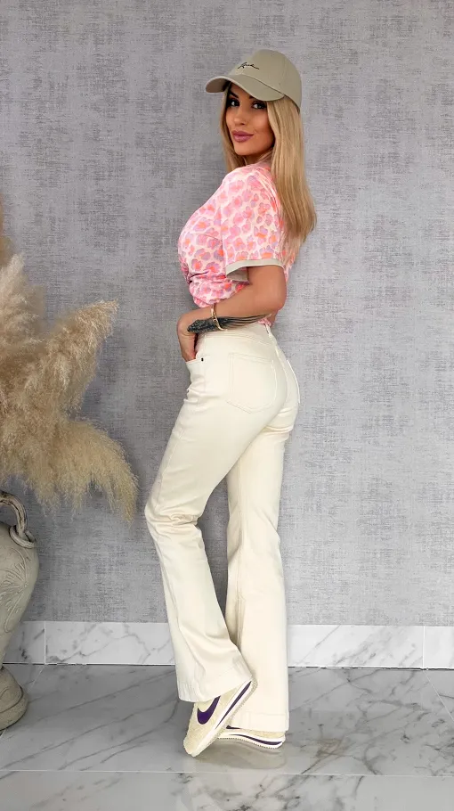 Bawełniana bluzka T-SHIRT w neonową panterę ONE SIZE fiolet - R949A