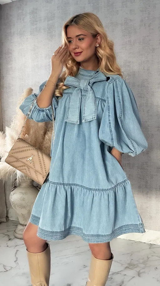 Miękka jeansowa sukienka ONE SIZE 100% bawełna - R413