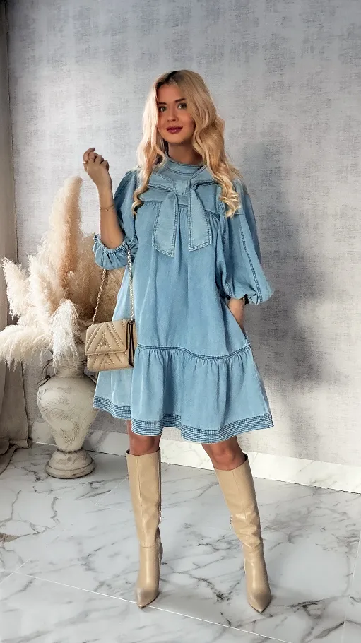 Miękka jeansowa sukienka ONE SIZE 100% bawełna - R413