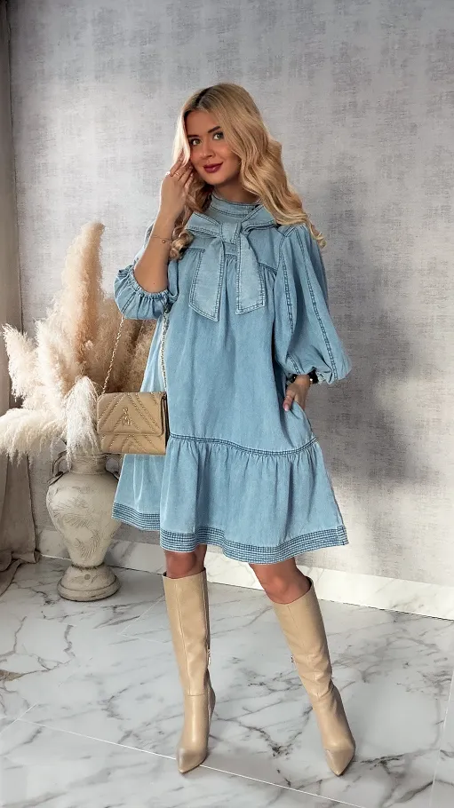 Miękka jeansowa sukienka ONE SIZE 100% bawełna - R413