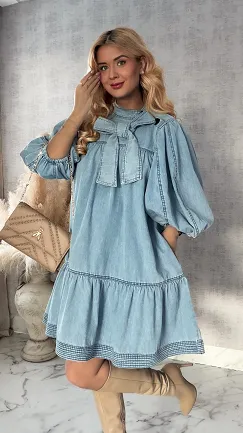 Miękka jeansowa sukienka ONE SIZE 100% bawełna - R413