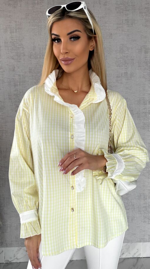 Super modna kanarkowa koszula w kratkę VICHY one size - R441A