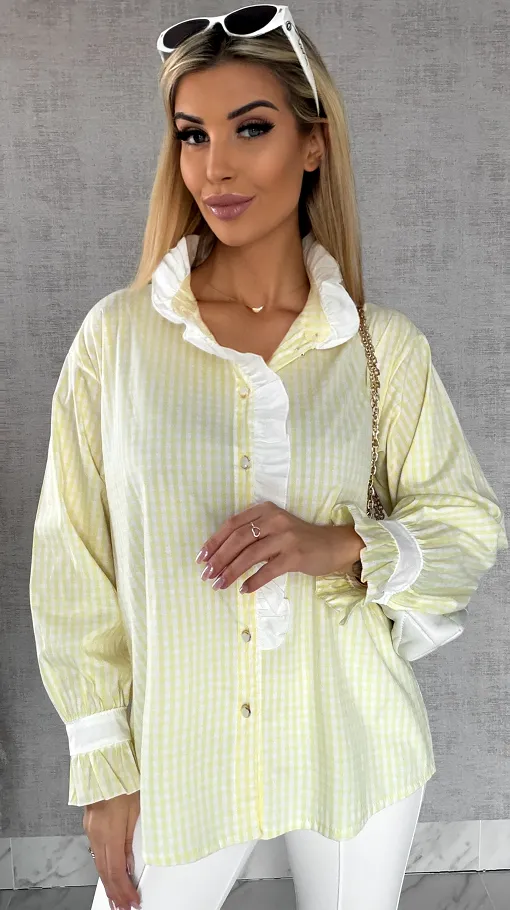 Super modna kanarkowa koszula w kratkę VICHY one size - R441A