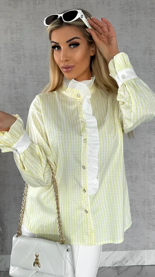 Super modna kanarkowa koszula w kratkę VICHY one size - R441A