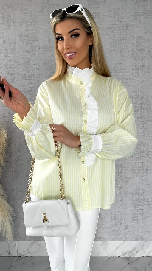 Super modna kanarkowa koszula w kratkę VICHY one size - R441A