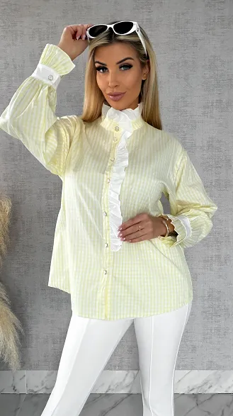 Super modna kanarkowa koszula w kratkę VICHY one size - R441A