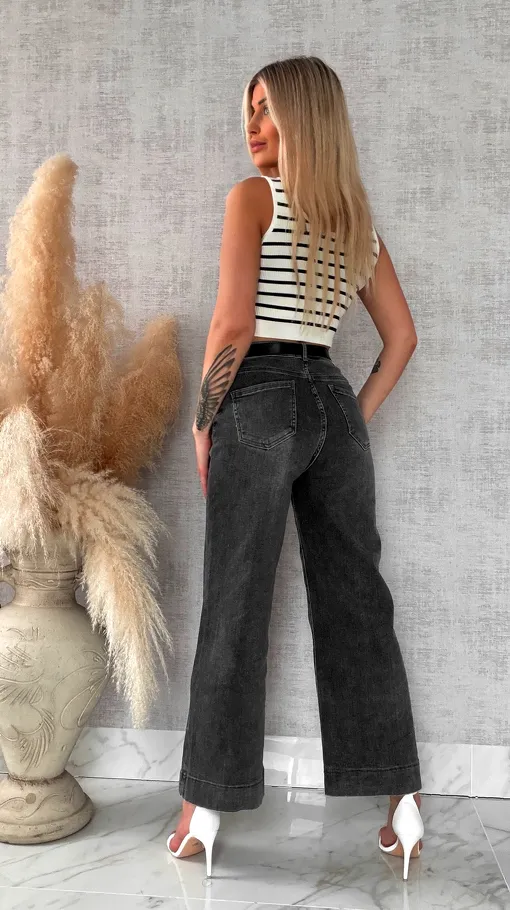 Szare spodnie jeansowe kuloty WIDE LEG FIT bardzo elastyczne - R311