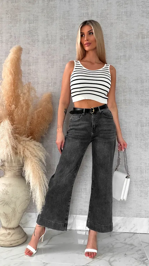Szare spodnie jeansowe kuloty WIDE LEG FIT bardzo elastyczne - R311