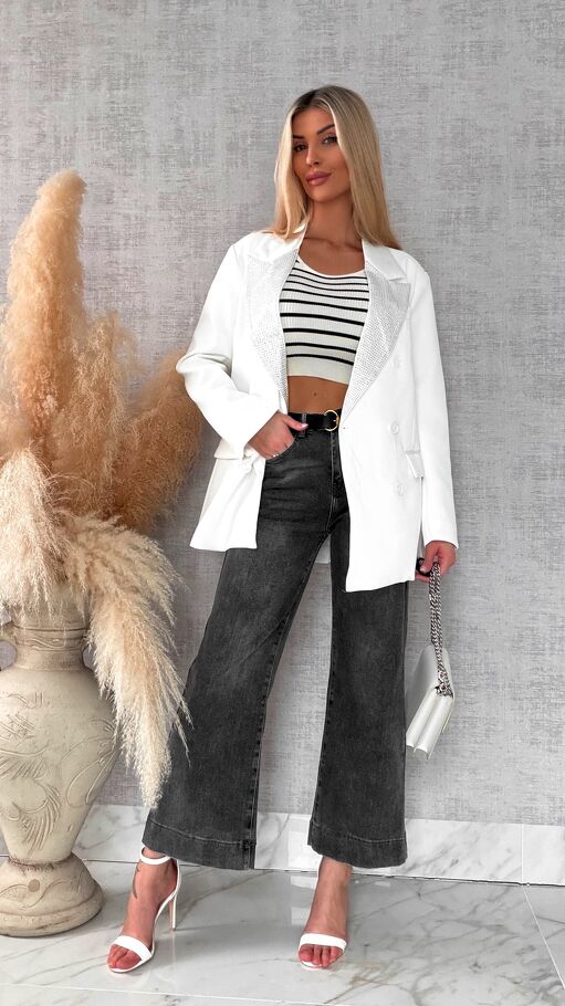 Szare spodnie jeansowe kuloty WIDE LEG FIT bardzo elastyczne - R311