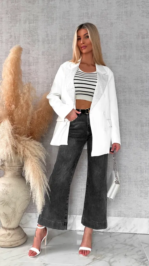 Szare spodnie jeansowe kuloty WIDE LEG FIT bardzo elastyczne - R311