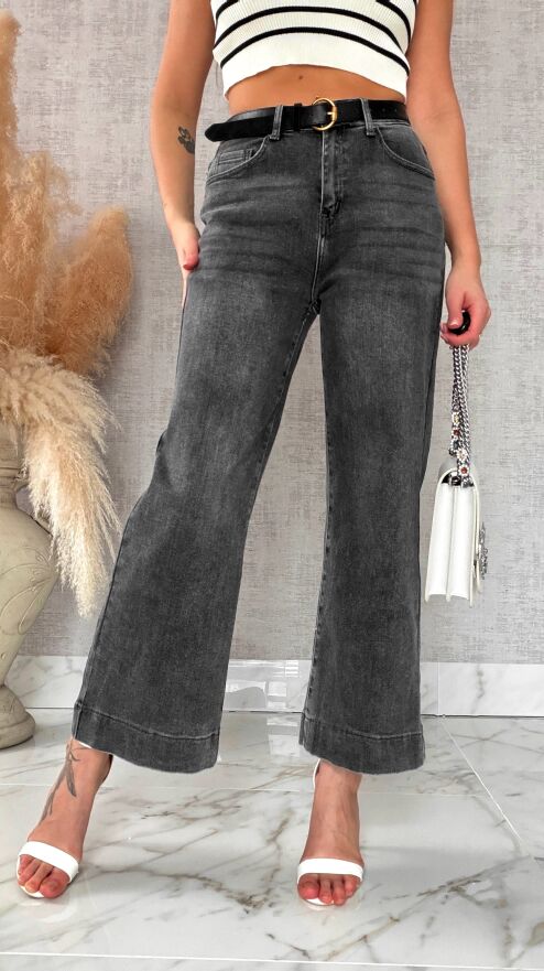 Szare spodnie jeansowe kuloty WIDE LEG FIT bardzo elastyczne - R311