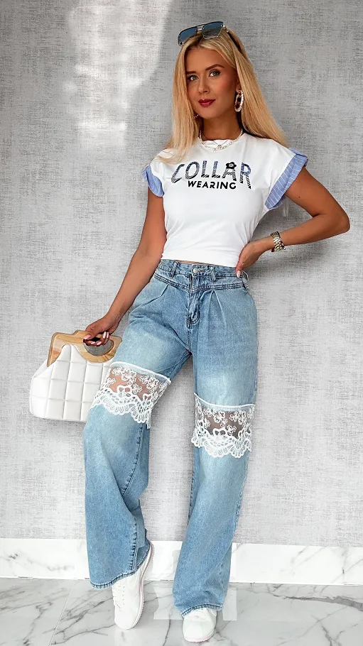 Biała bluzka t-shirt COLLAR w rozmiarze uniwersalnym - P757