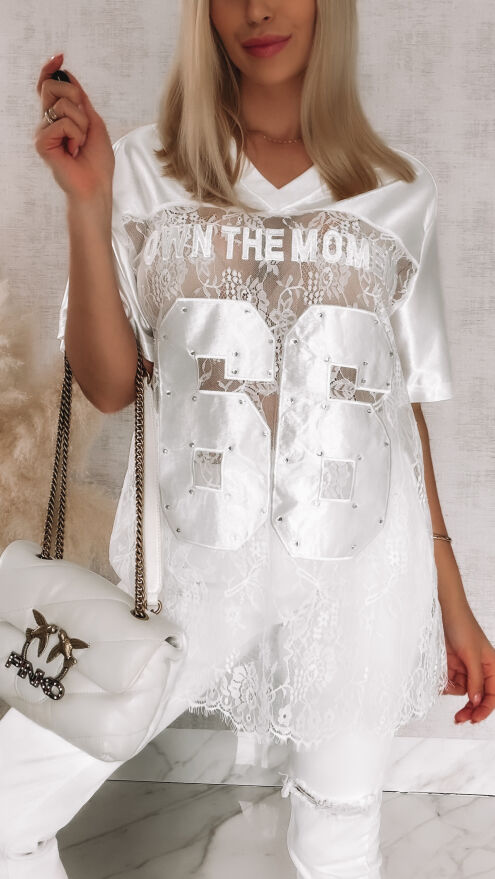 Fantastyczna luźna bluzka koronkowa 66 one size w kolorze białym - R879