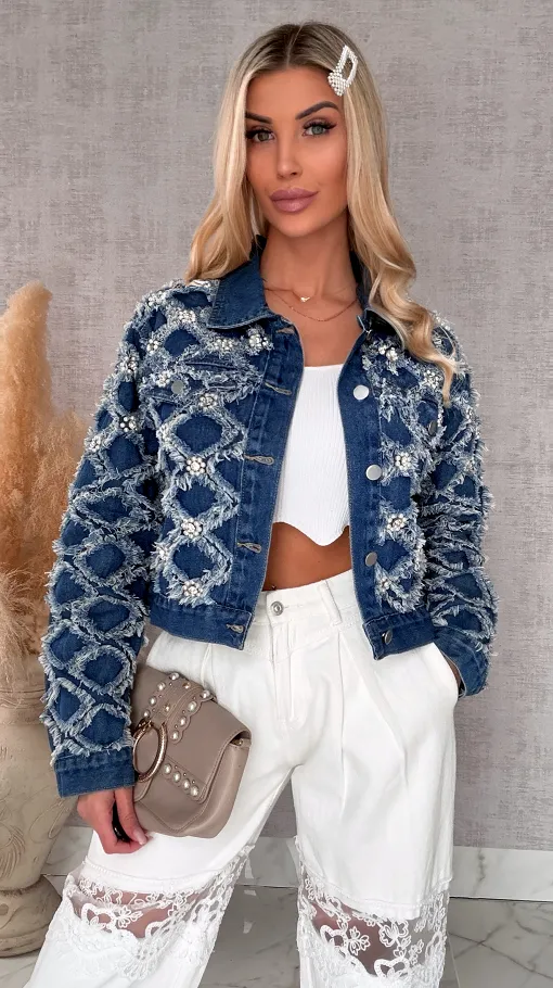 Oryginalna kurtka jeansowa KATANA w romby z perełkami - R601