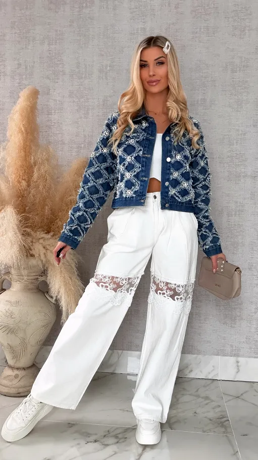 Oryginalna kurtka jeansowa KATANA w romby z perełkami - R601