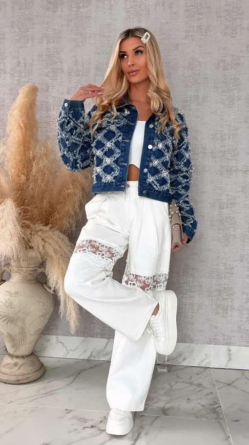 Oryginalna kurtka jeansowa KATANA w romby z perełkami - R601