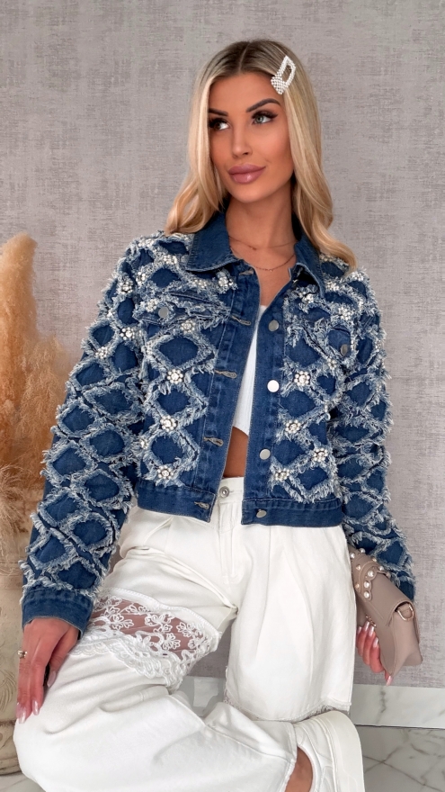Oryginalna kurtka jeansowa KATANA w romby z perełkami - R601