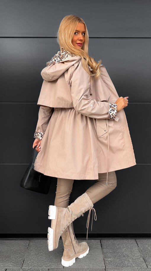 Modna kurtka PARKA zdobiona wstawkami z panterą CAMEL - S319A