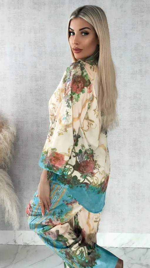 Idealny kwiatowy komplet koszula + spodnie - R420